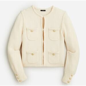 J.Crew Odette Sweater Lady Jacket Jewel Buttons Cream Preppy Wool Alpaca XL